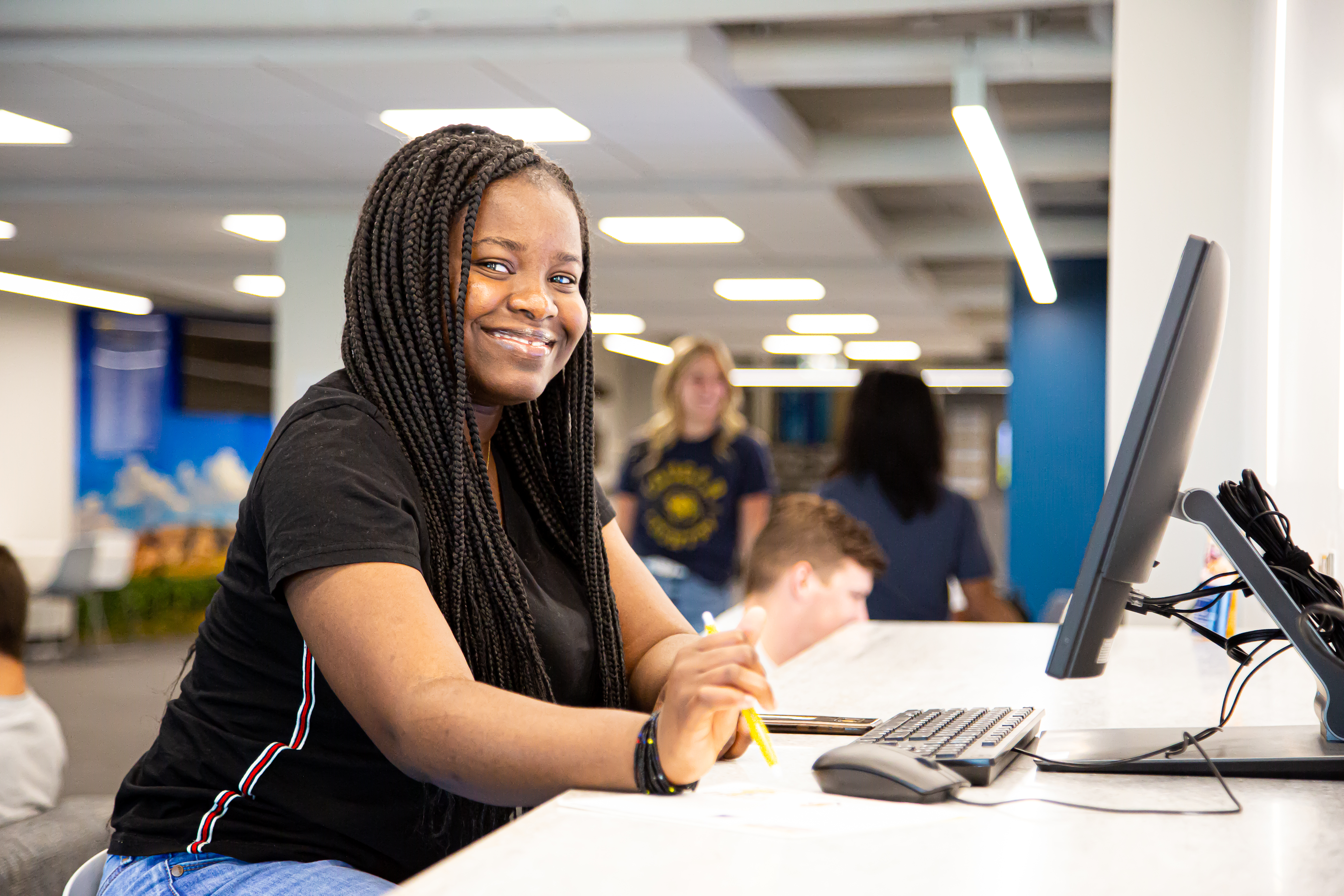 Student sitting at computer