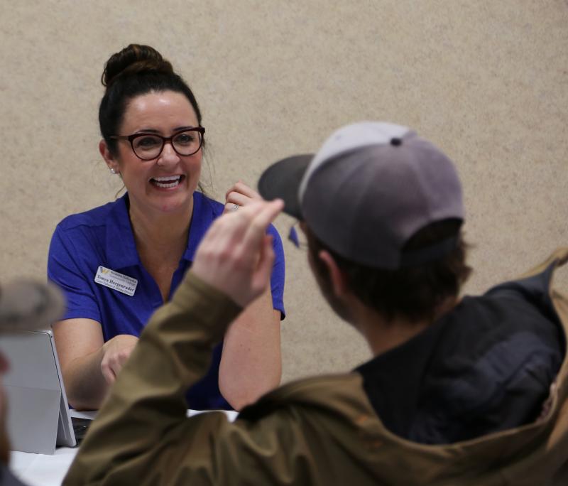 WNCC Career Pathways & Advising Director Tonya Hergenrader gives resume advice to a WNCC student during Friday's bootcamp.