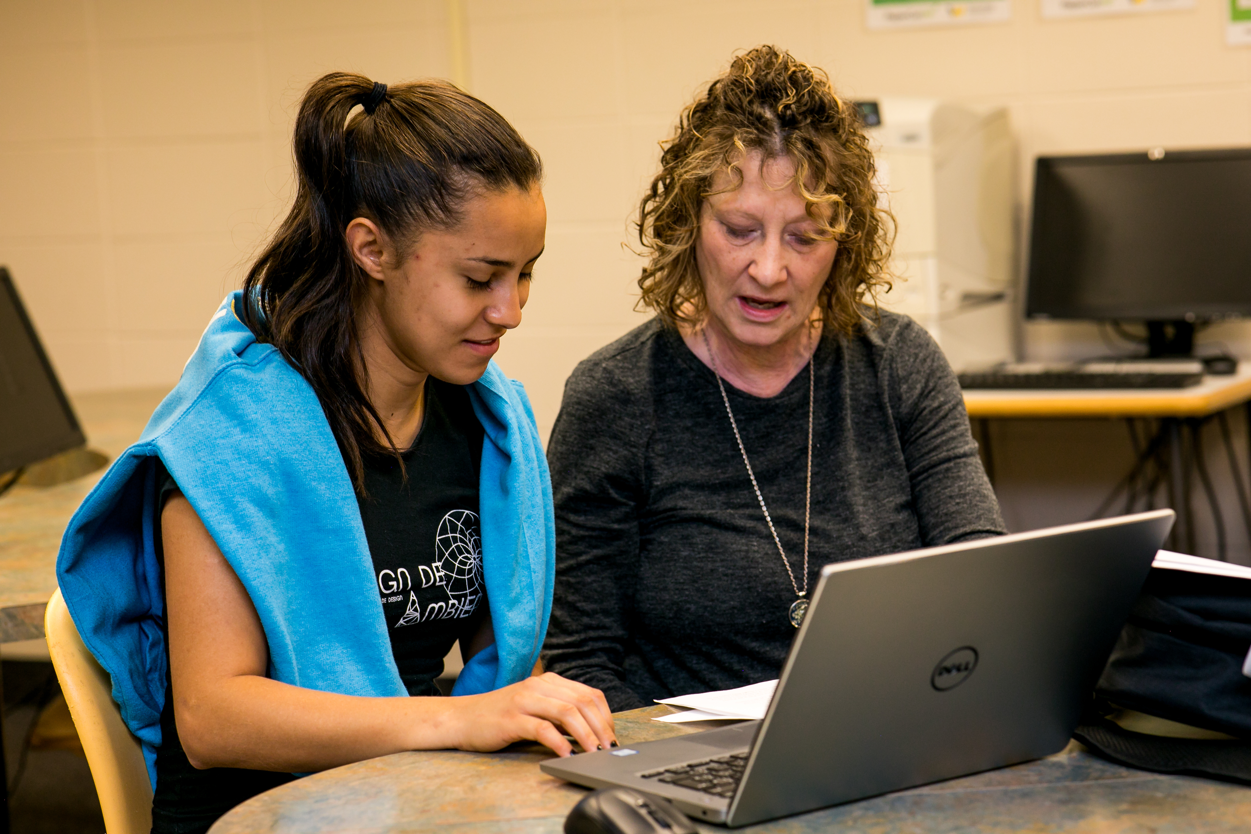 Writing center photo with student